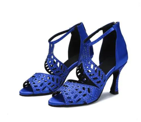 Sparkly Dance Shoes Blue Rhinestone for Salsa Latin Bachata Dance