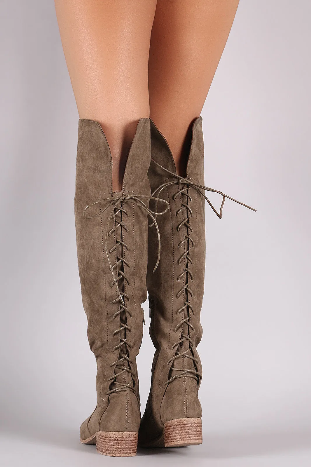 Suede Back Lace-Up Over-The-Knee Riding Boots