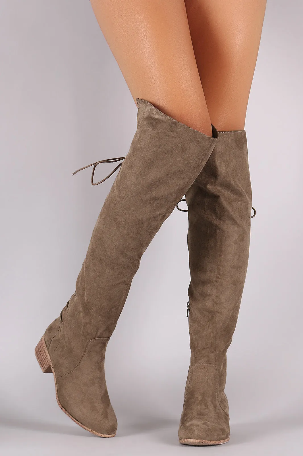 Suede Back Lace-Up Over-The-Knee Riding Boots