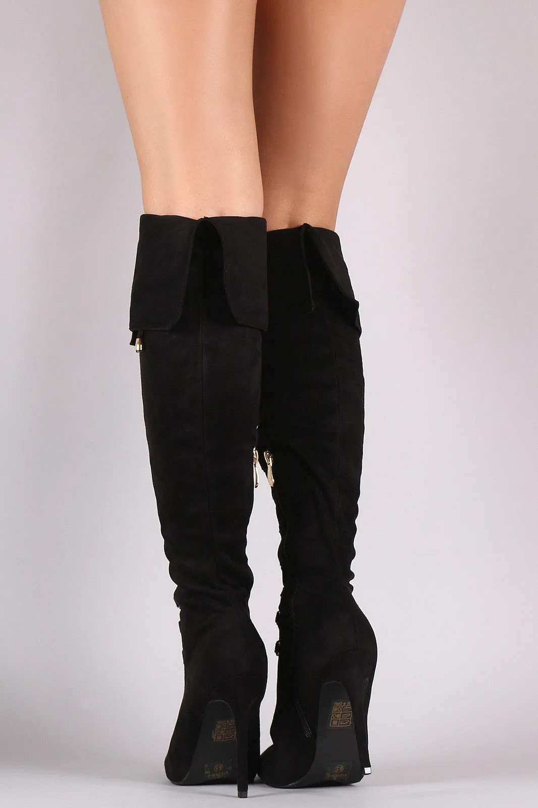 Suede Pointy Toe Lace Up Stiletto Over-The-Knee Boots