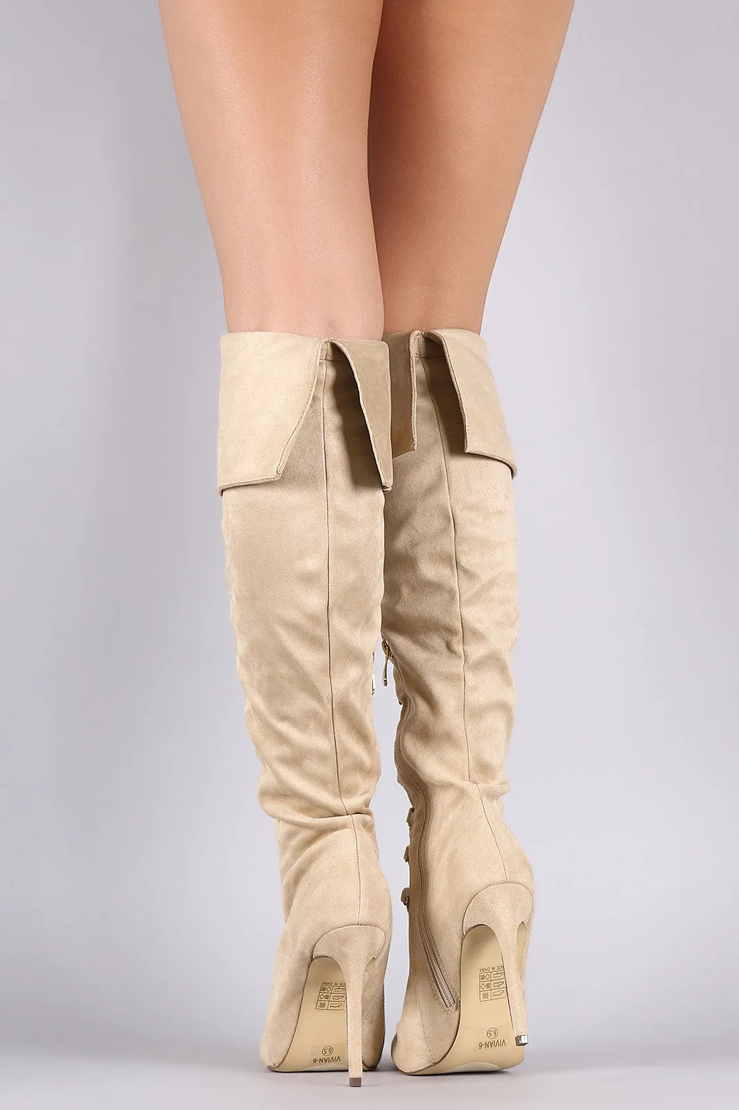 Suede Pointy Toe Lace Up Stiletto Over-The-Knee Boots