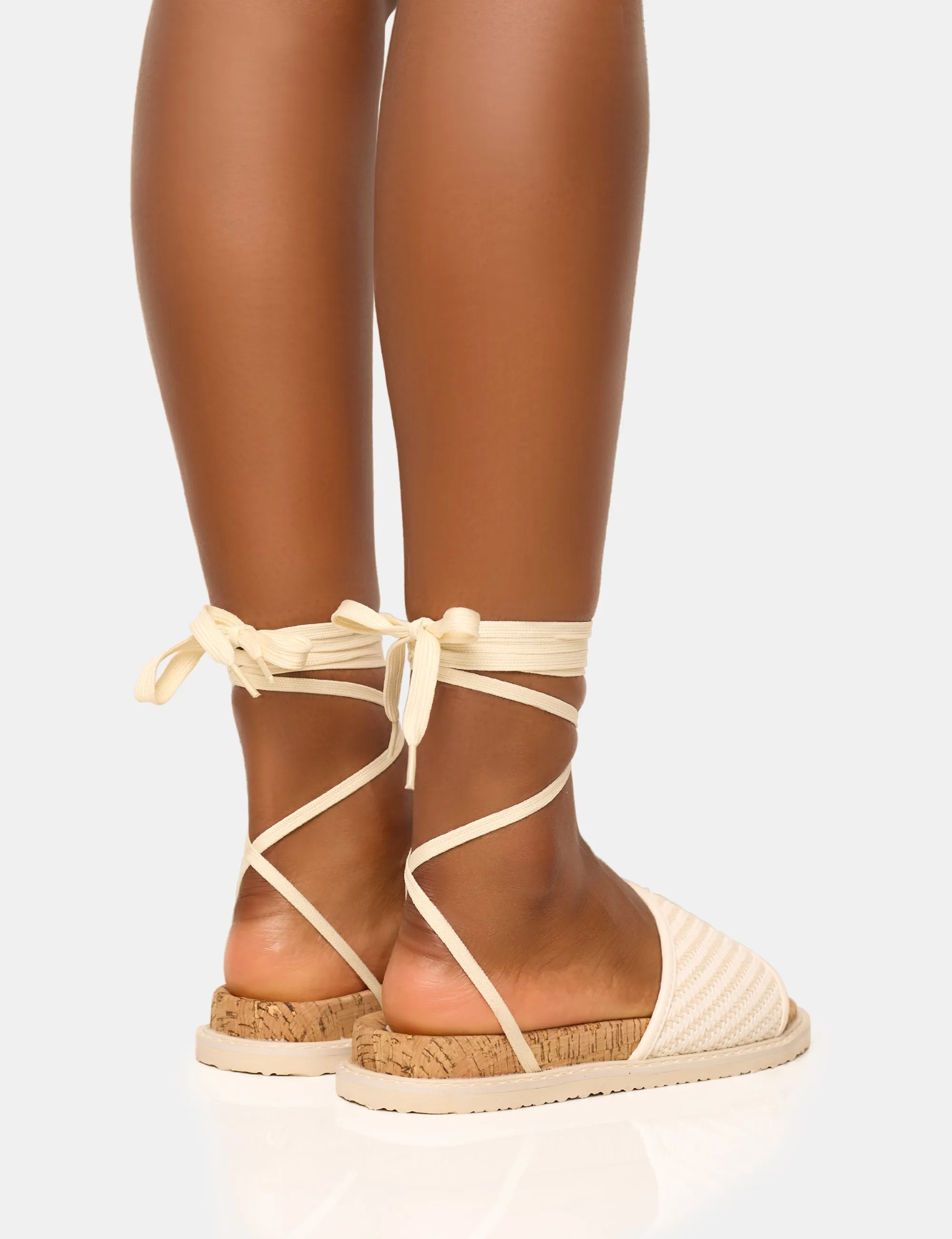 Super Yacht Cream Patterned Lace Up Sandal