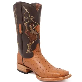 Tanner Mark Men's Genuine Full Quill Ostrich Square Toe Boots Cognac RSX202104