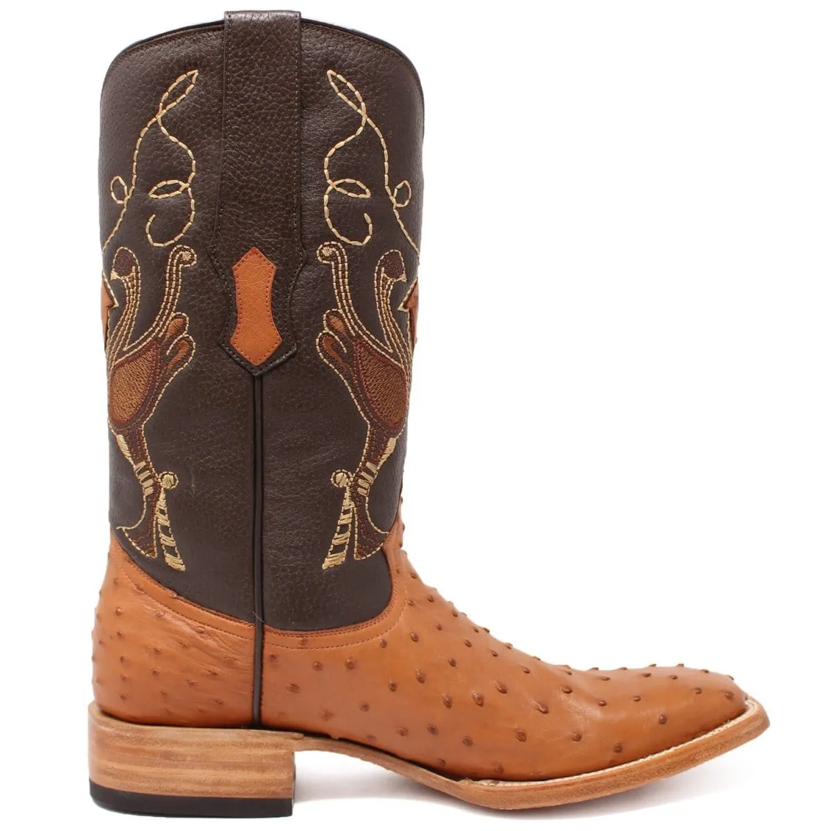 Tanner Mark Men's Genuine Full Quill Ostrich Square Toe Boots Cognac RSX202104