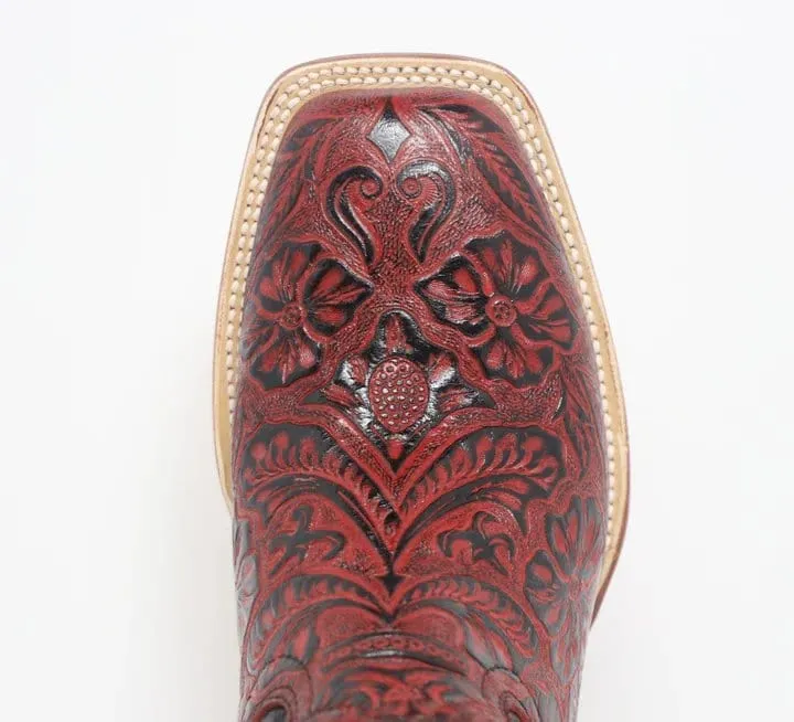 Tanner Mark Women's 'Rebecca" Hand Tooled Square Toe Leather Boots Red TML207065