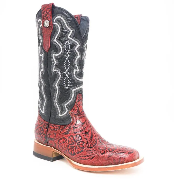 Tanner Mark Women's 'Rebecca" Hand Tooled Square Toe Leather Boots Red TML207065