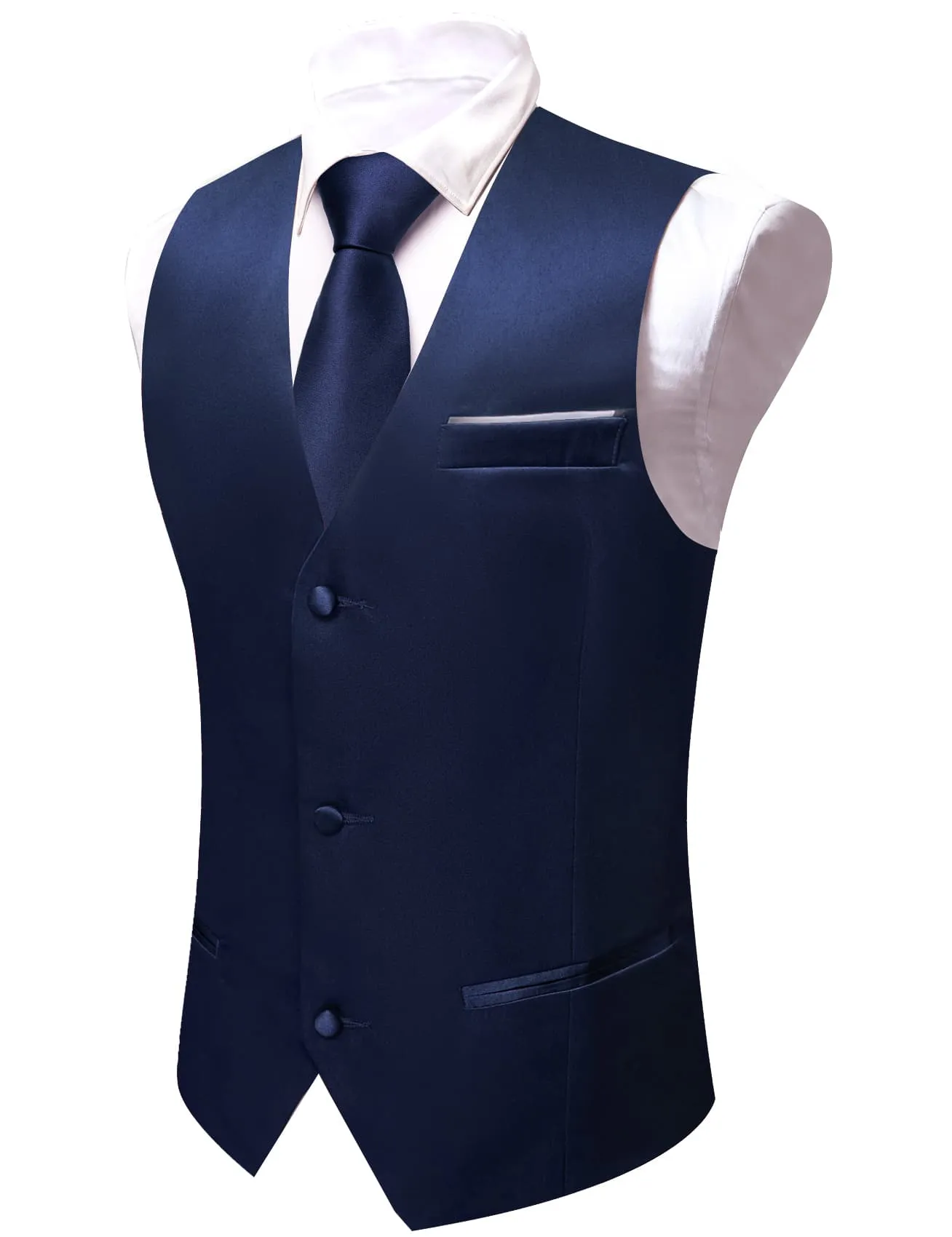 Ties2you Tuxedo Vest Oxford Blue Solid Button V Neck Dress Work Vest for Men