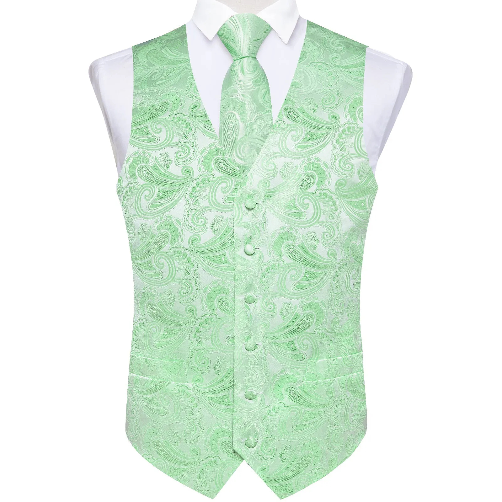 Ties2you V-Neck Vest SeaFoam Green Vest For Men Paisley Men's Vest Tie Set