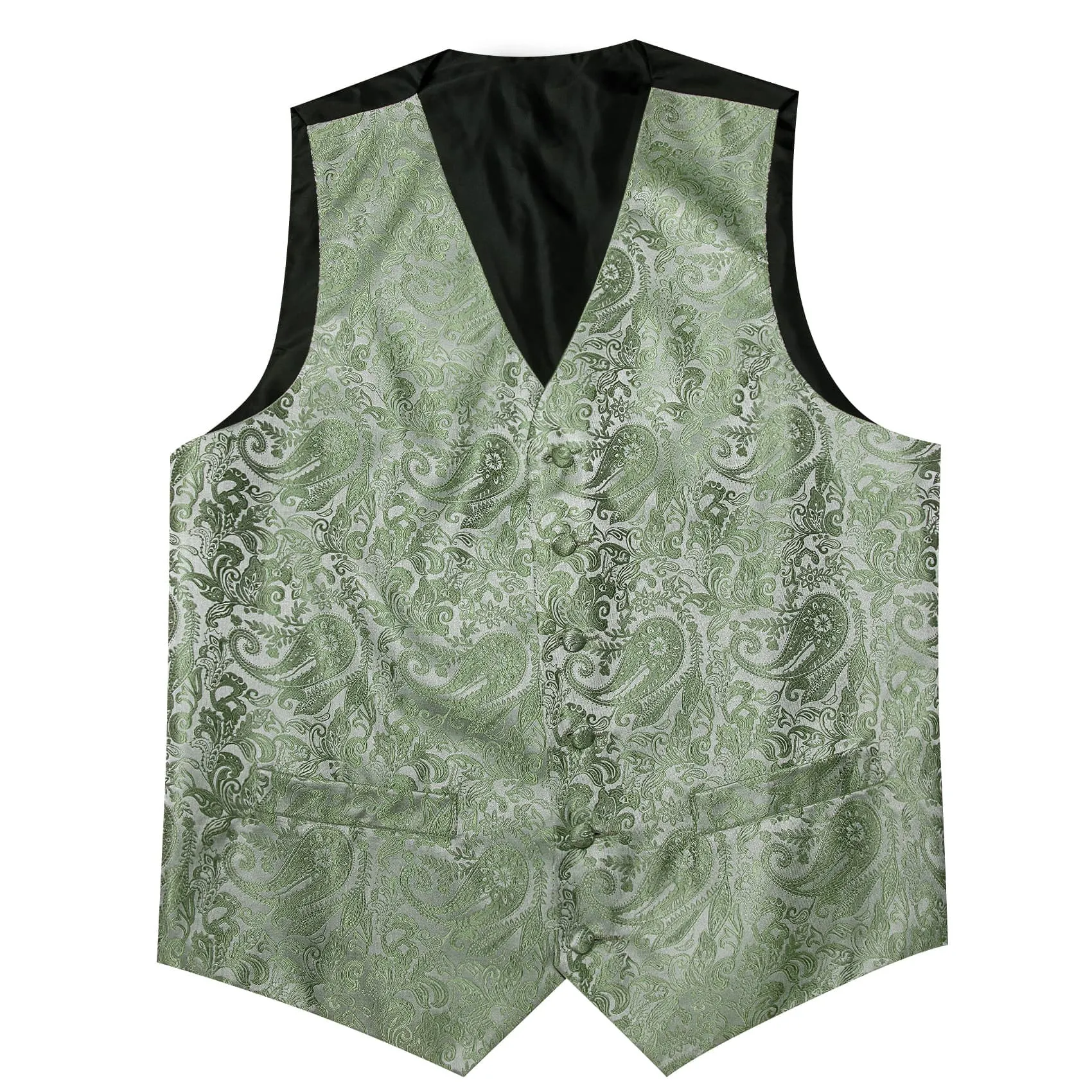 Ties2you Vest for Men Sage Green Paisley Silk Button Dress Vest Tie Pocket Square Cufflinks Set