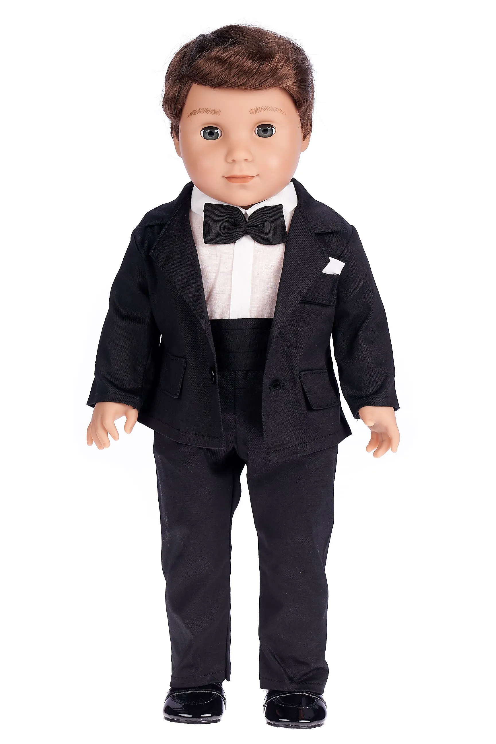 Tuxedo -  18 Inch Doll Clothes - 5 Piece Tuxedo Set - Black Jacket, Pants, Belt, White Shirt, Dress Shoes