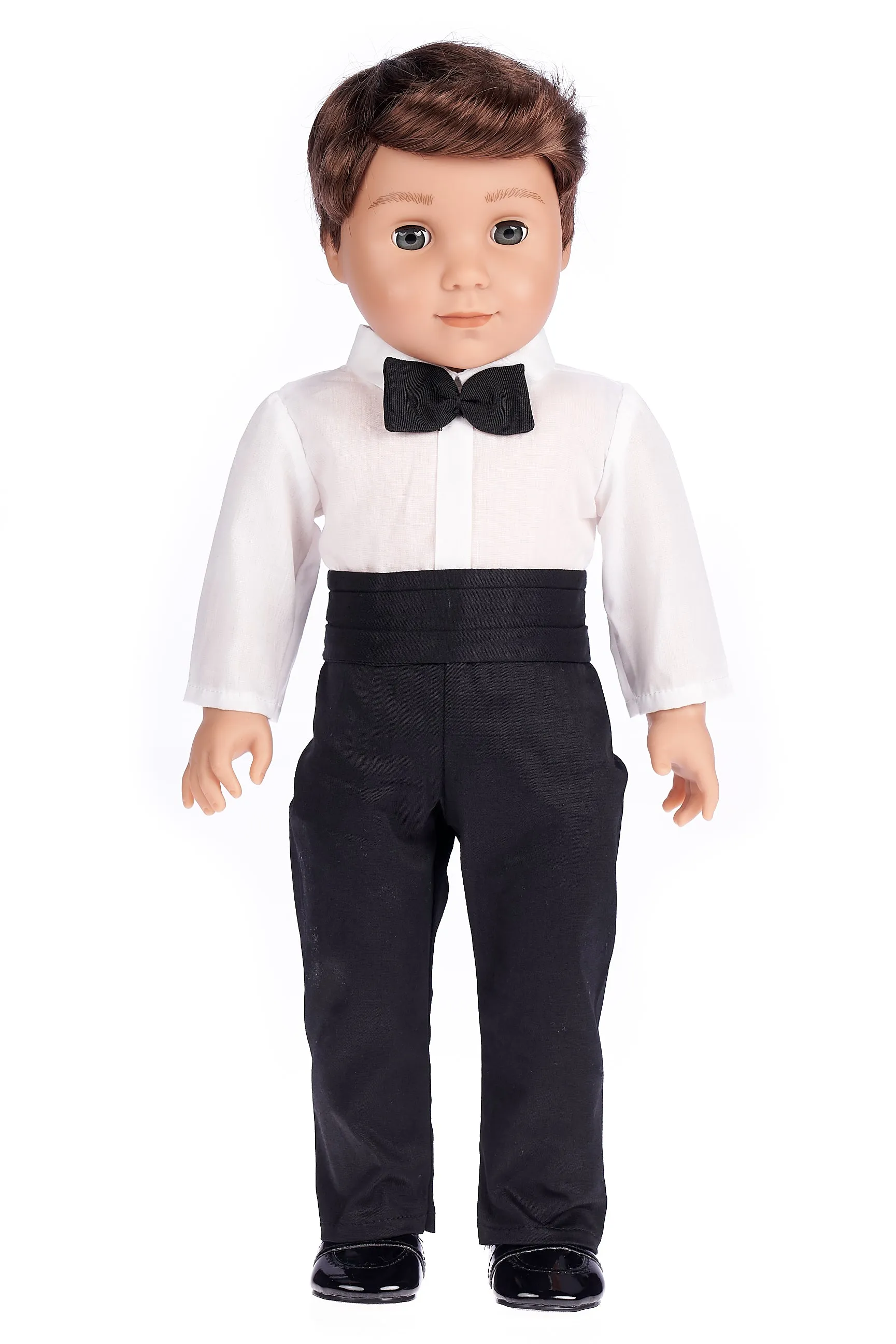 Tuxedo -  18 Inch Doll Clothes - 5 Piece Tuxedo Set - Black Jacket, Pants, Belt, White Shirt, Dress Shoes