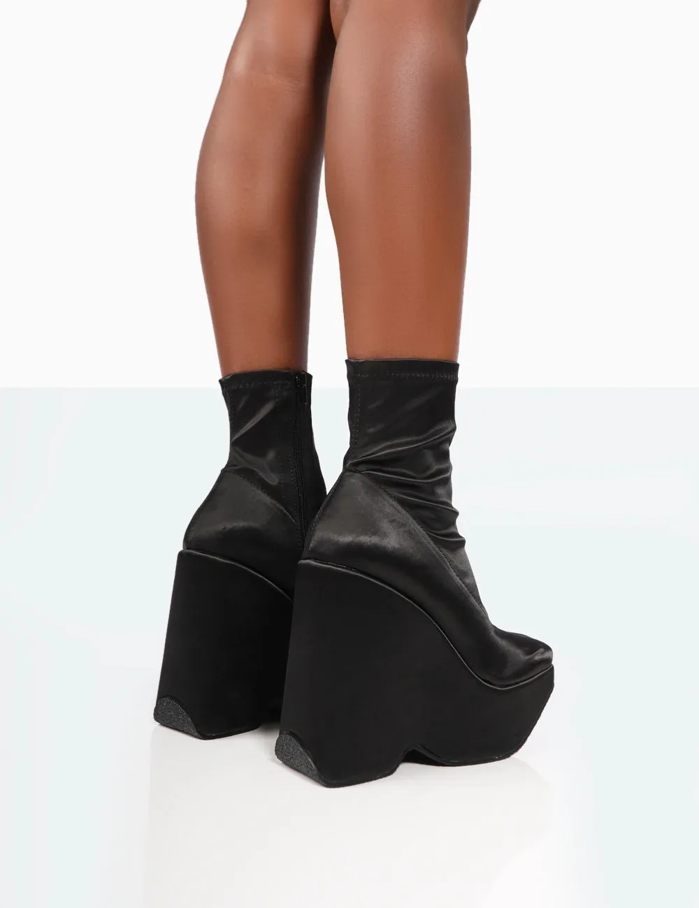 Versus Wide Fit Black Satin Platform Sole Ankle Boots