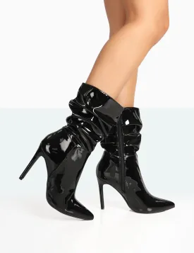 Zurich Black Patent Croc Stiletto Ankle Pointed Heeled Boots